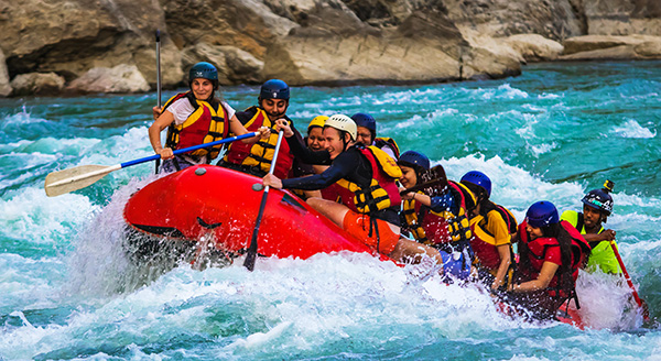 Rafting in a beautiful canyon.
