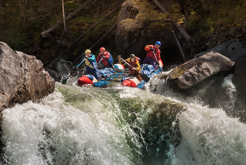 Rafting in a beautiful canyon.